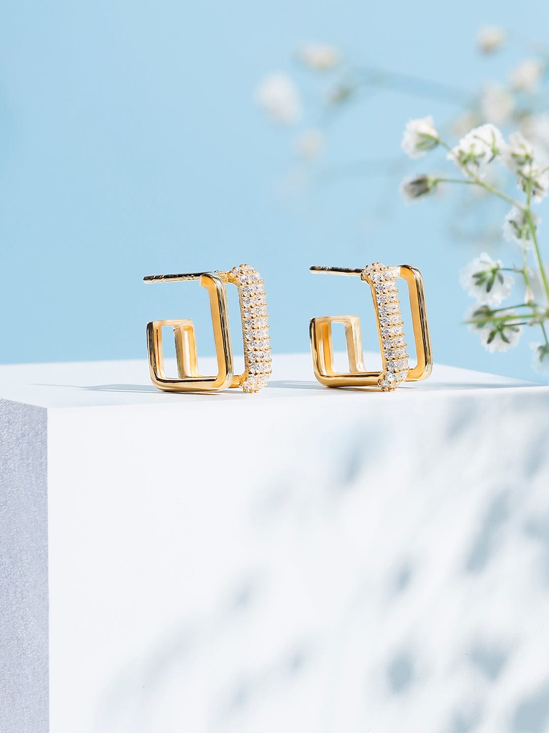 Shop Rubans 925 Silver Square Sparkle Hoop Earrings. - Gold Plated