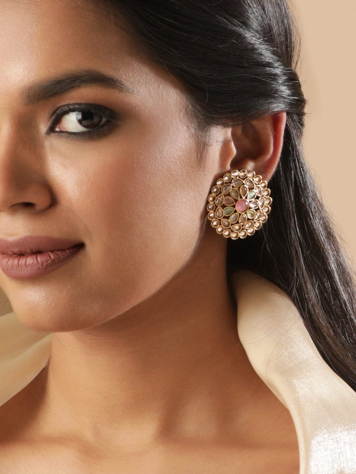 18k Mehndi Gold plated pastels Reverse AD  Stud Earrings Earrings