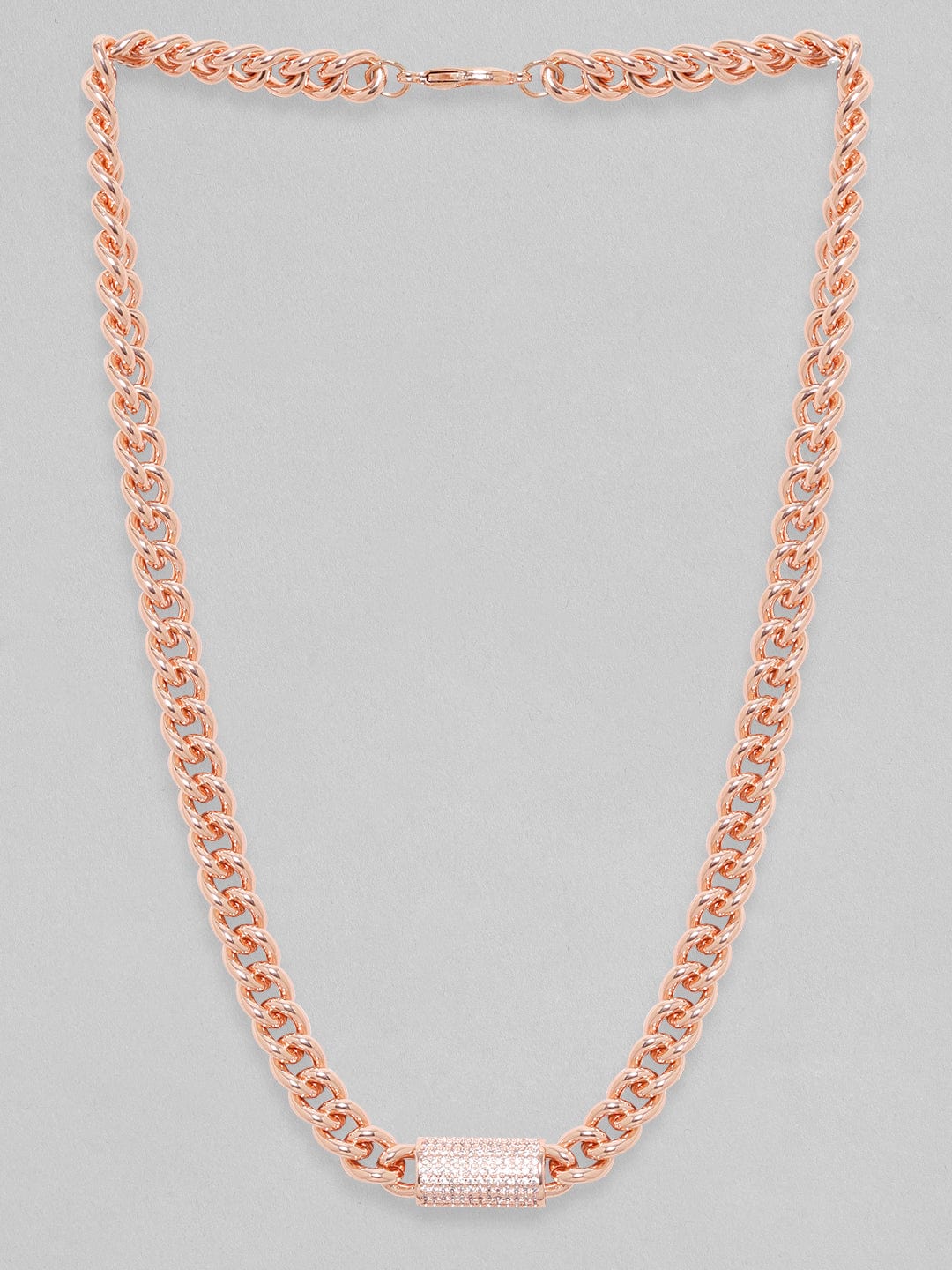 18K Rose Gold Cuban Chain Premium Crystal Studded Necklace Chain &amp; Necklaces