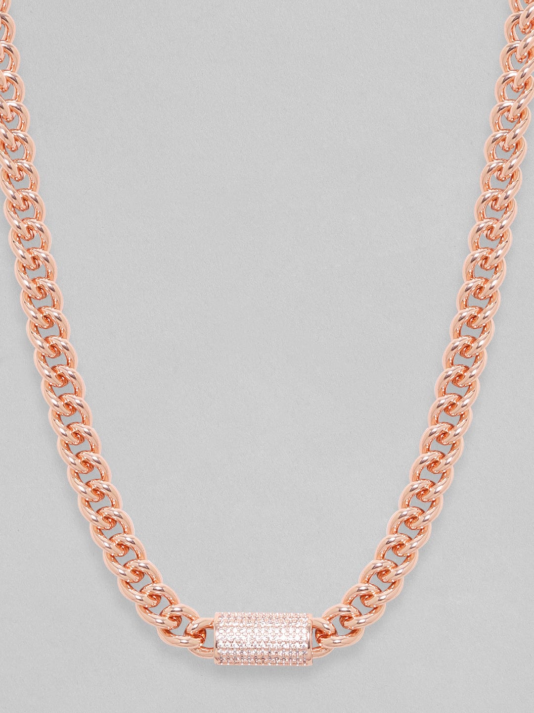 18K Rose Gold Cuban Chain Premium Crystal Studded Necklace Chain &amp; Necklaces