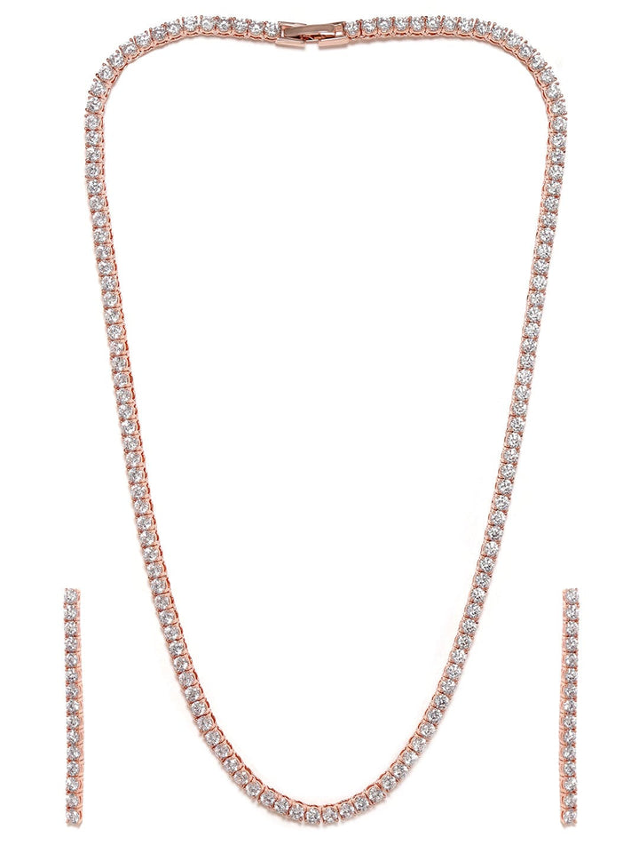 18K Rose Gold Plated Brilliant Cut Diamond Zirconia Luxury Tennis Necklace set