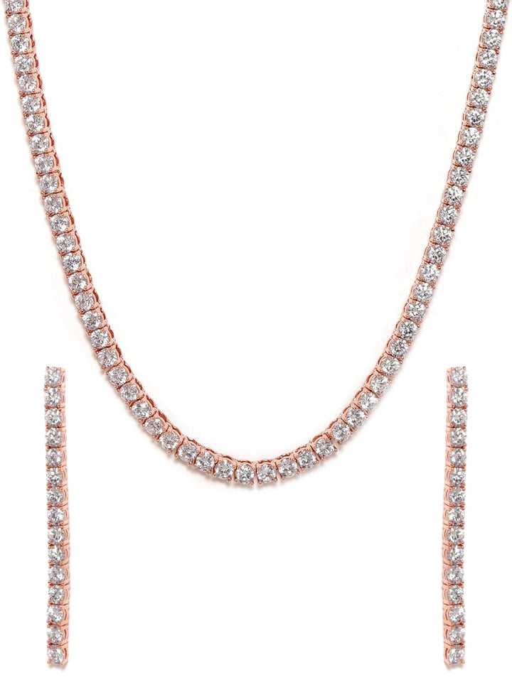 18K Rose Gold Plated Brilliant Cut Diamond Zirconia Luxury Tennis Necklace set