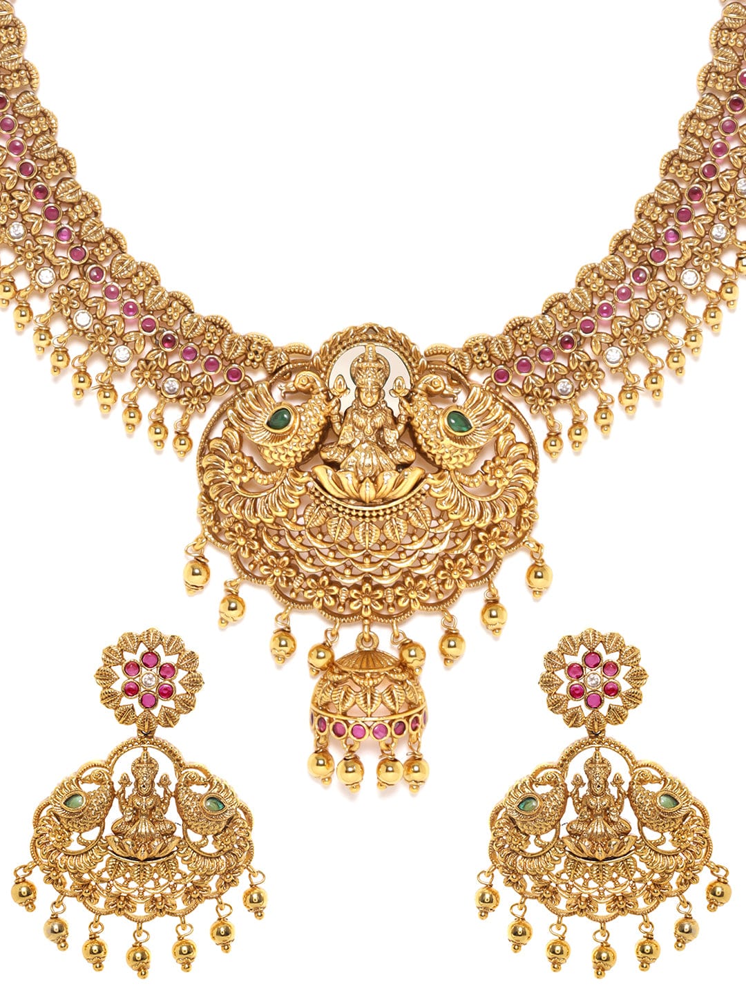 22K Gold plated Delicate handcrafted Goddess motif Lakshmi Luxury Temple Necklace Set Jewellery Sets
