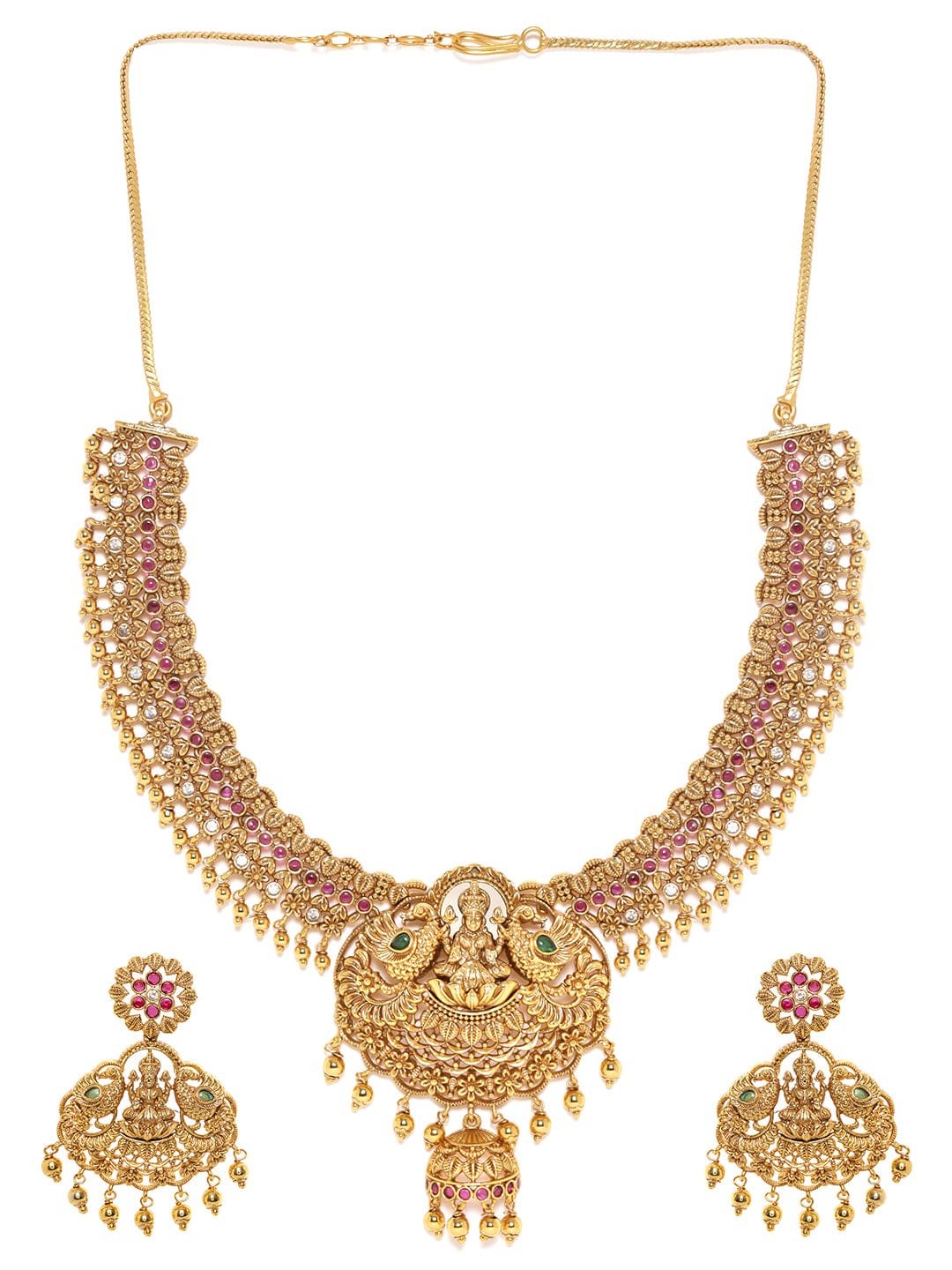 22K Gold plated Delicate handcrafted Goddess motif Lakshmi Luxury Temple Necklace Set Jewellery Sets