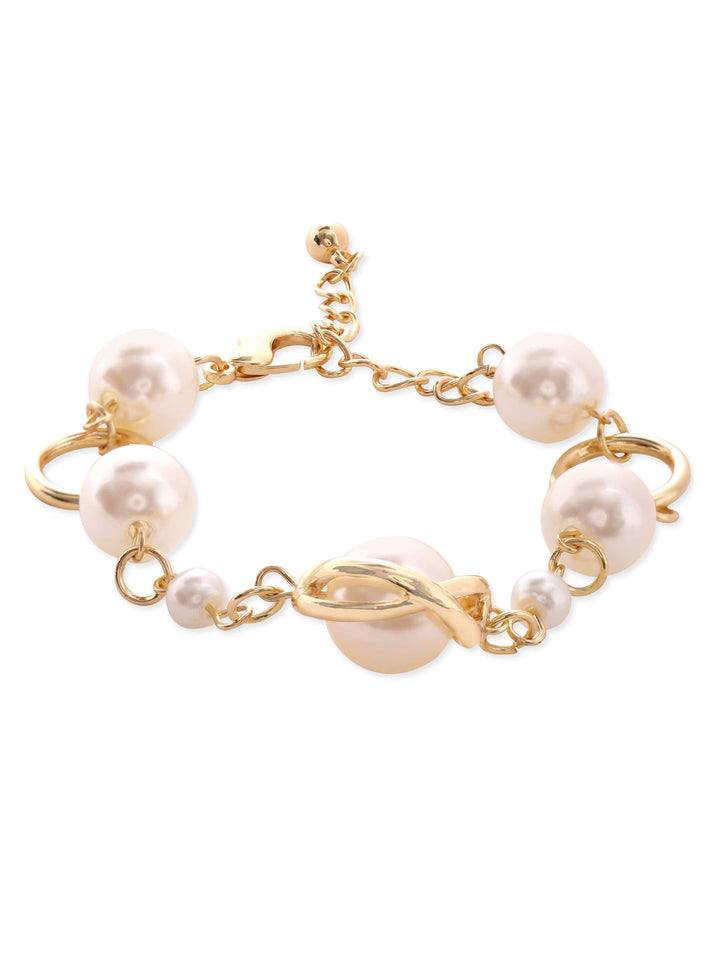 22K Gold Plated Pearl beaded Charm Dangle Copper Bracelet Bangles & Bracelets