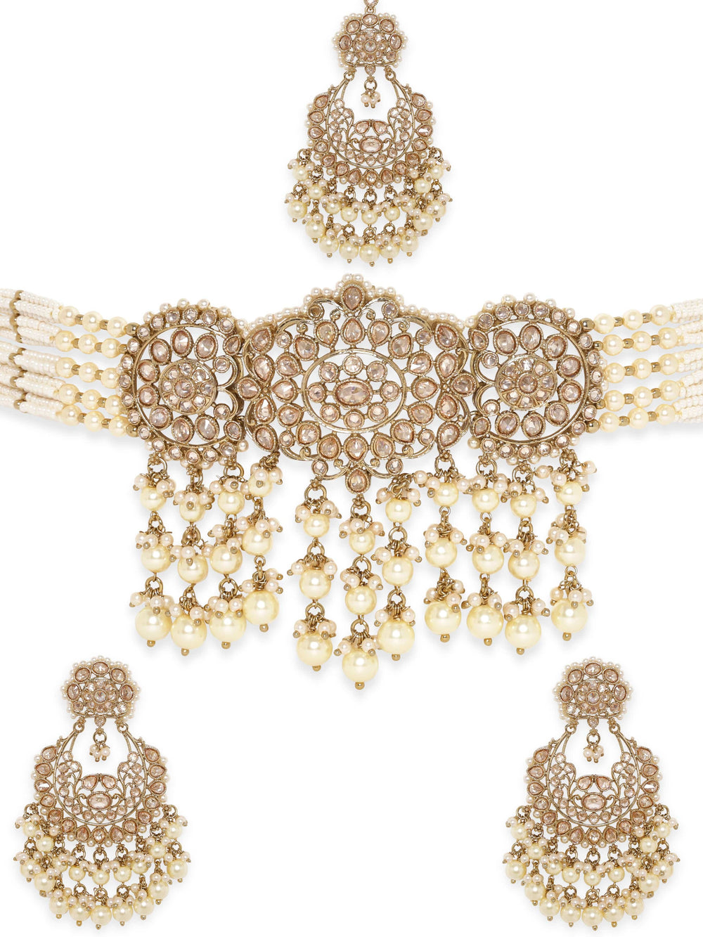 22K Mehndi Gold plated Captivating Reverse AD Choker Necklace Jewellery Sets