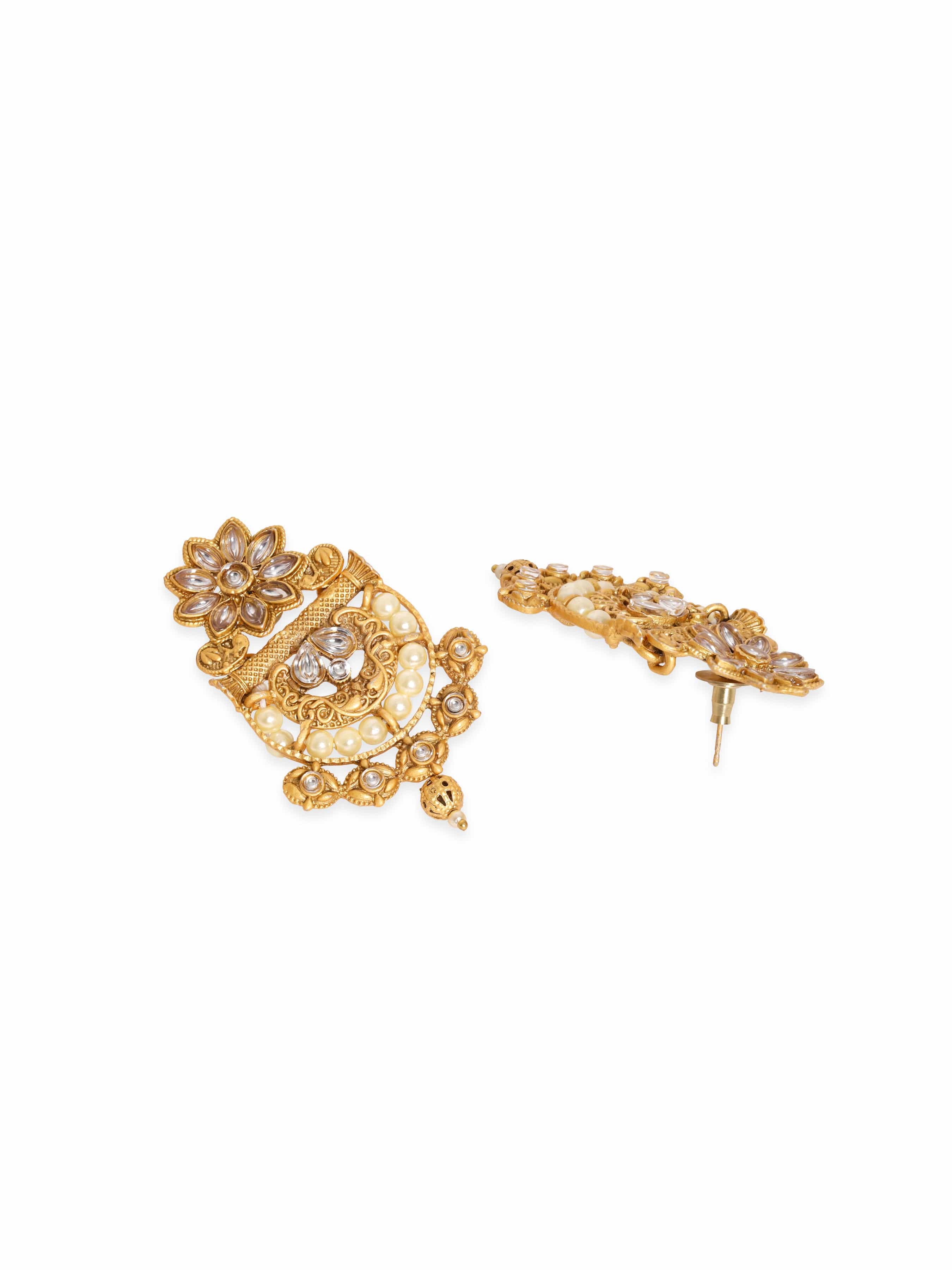 Women's Designer Brass High Gold Antique Golden & Kundan Rajwadi Necklace Set with Earrings main image 0