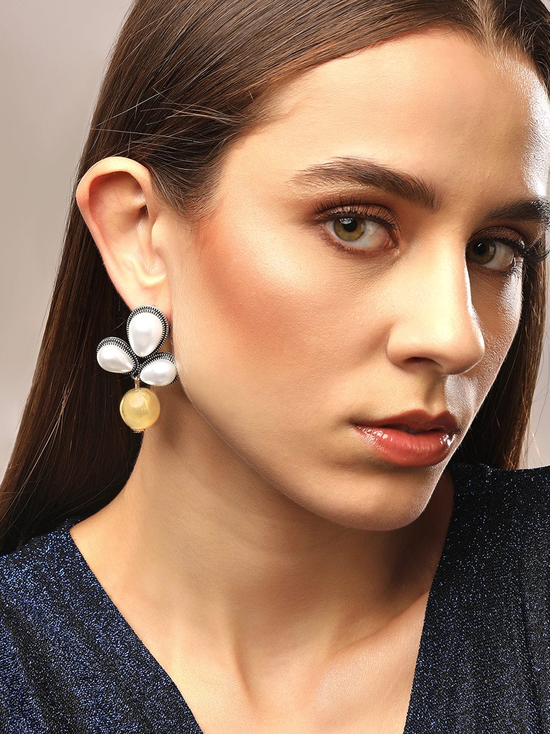 As Seen On Anusha Mani Rubans Voguish Oxidized Silver With Pearls And Gold Drop. Earrings