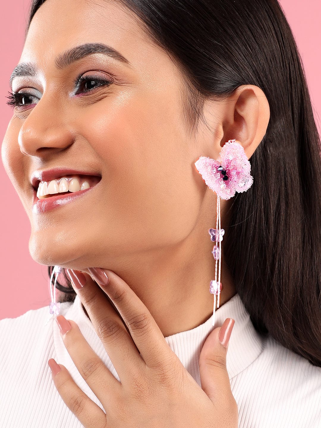 As Seen On Dhanashree Verma  Rubans Voguish Rhodium Plated Purple Crystal Tassel Earrings Earrings