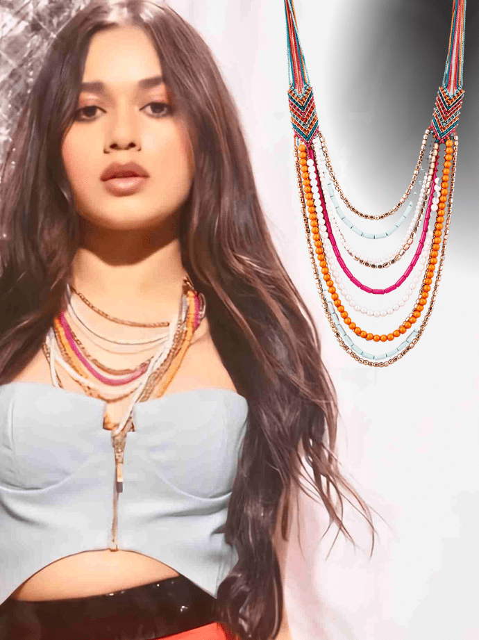 As Seen On Jannat Zubair Rahmani - Rubans Voguish Multicolour Beaded Necklace With Layered Design Necklaces, Necklace Sets, Chains &amp; Mangalsutra
