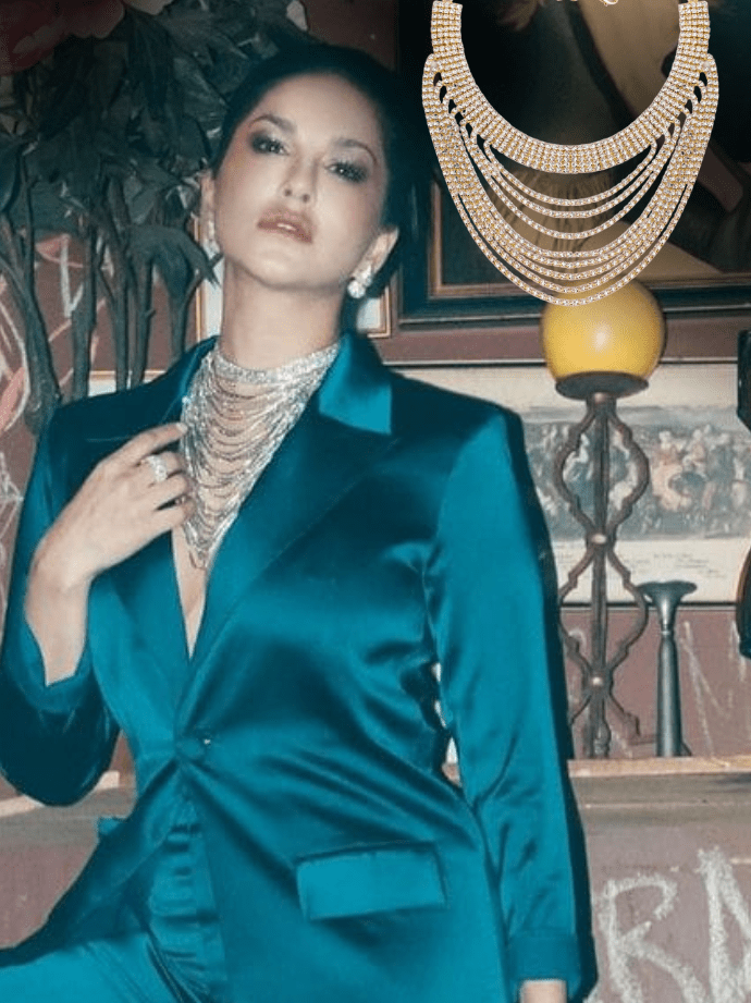 As Seen On Sunny Leone Rubans Gold Plated Handcrafted Zircon Studded Layered Necklace Necklaces, Necklace Sets, Chains &amp; Mangalsutra