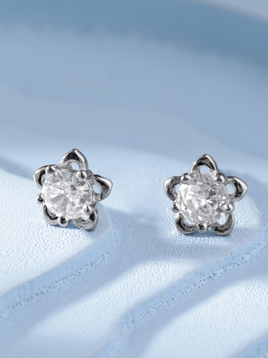 Dainty Silver Stud Earrings with AD Accents Earrings