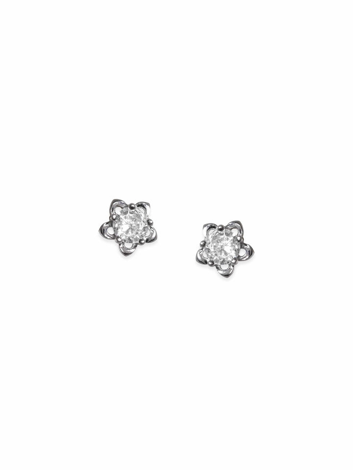 Dainty Silver Stud Earrings with AD Accents Earrings