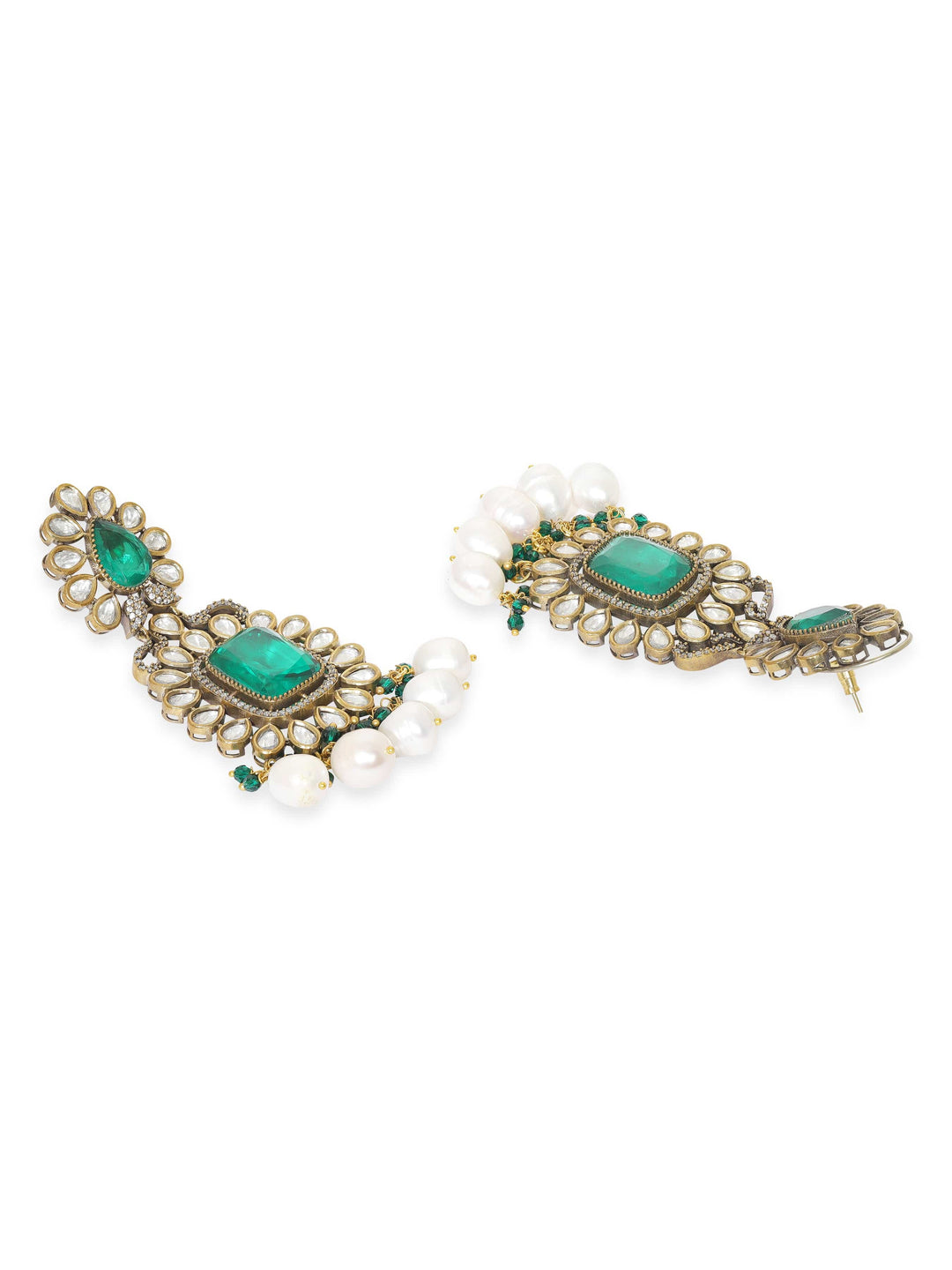 Exquisite Gold-Plated Kundan and Emerald Dangle Earrings Earrings