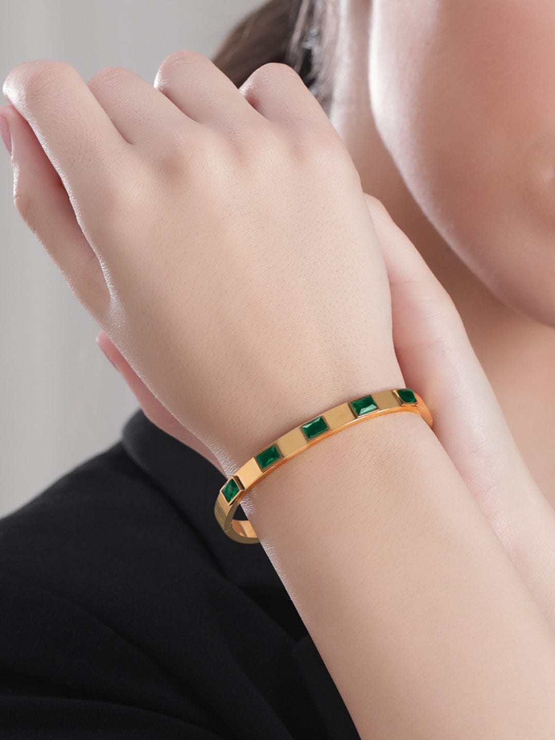 Gold plated Green Zirconia Studded Bracelet Bangles & Bracelets