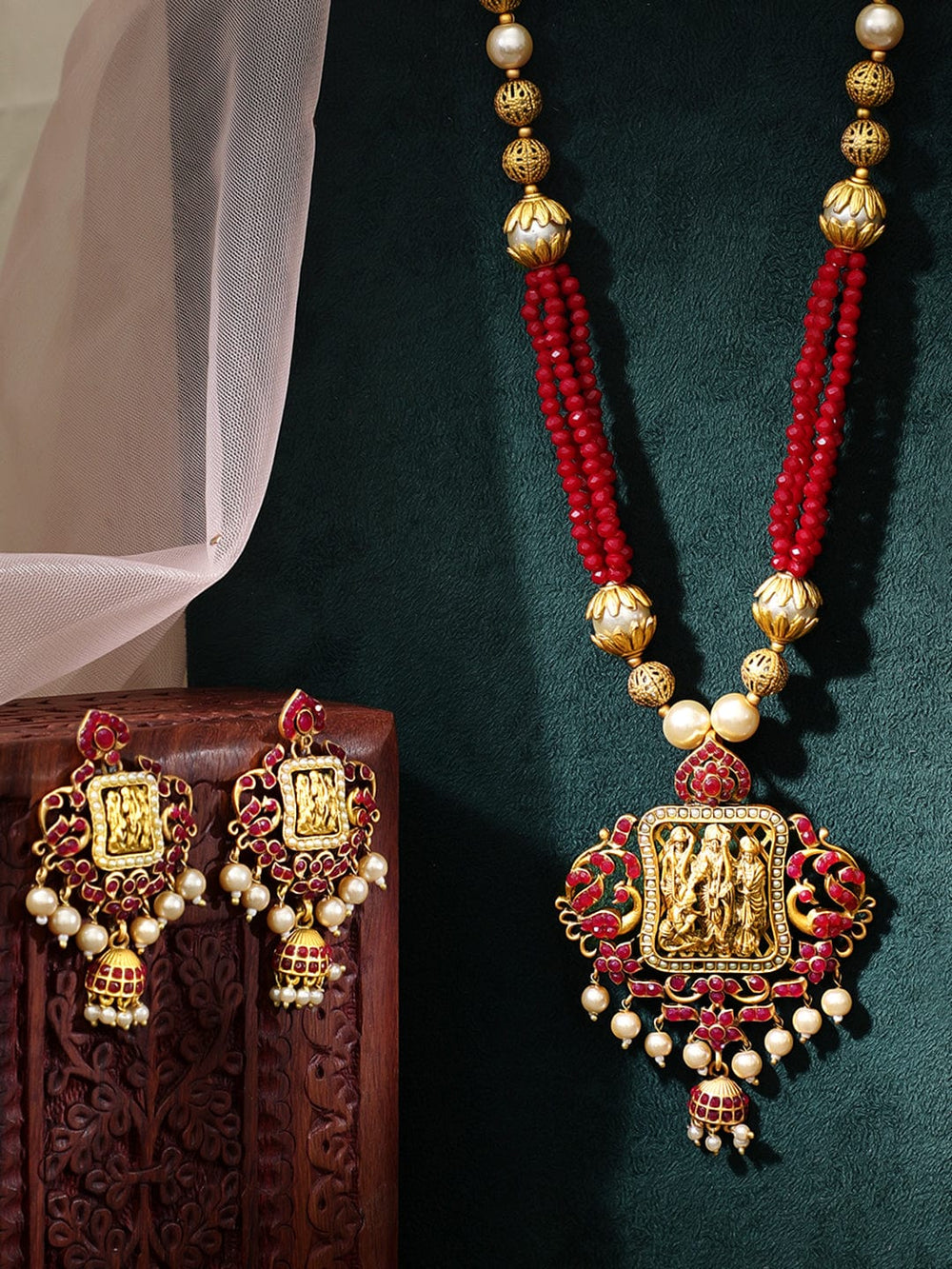 Gold Plated Maroon Red Necklace Set Necklace Set