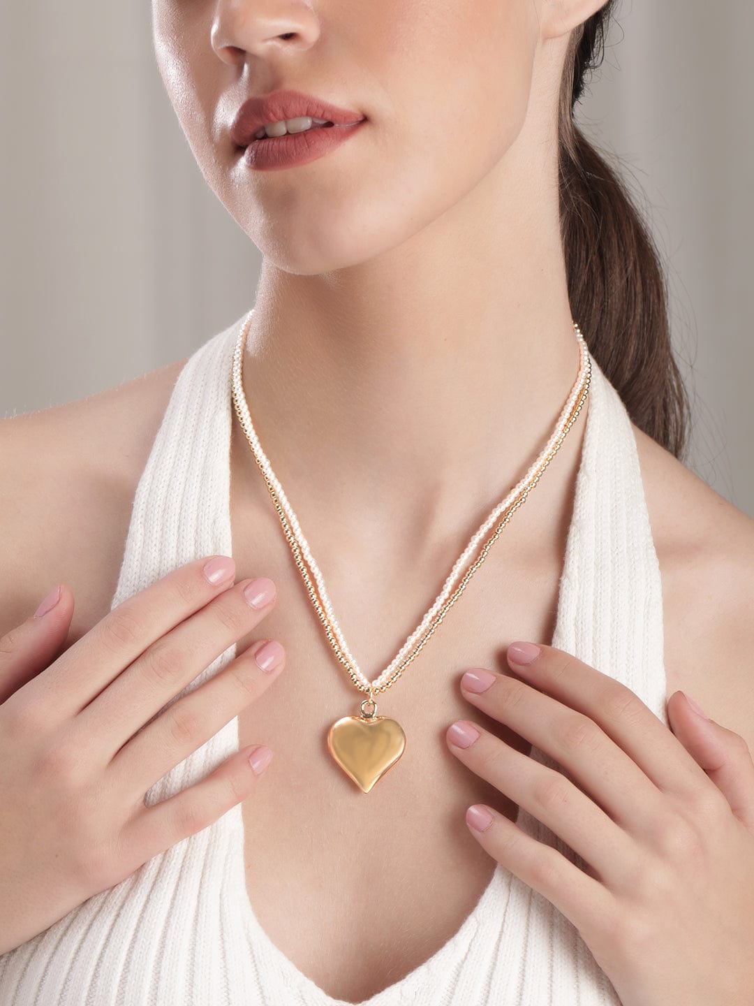 Gold plated pearl beaded Heart pendant layered Necklace Necklaces, Necklace Sets, Chains &amp; Mangalsutra