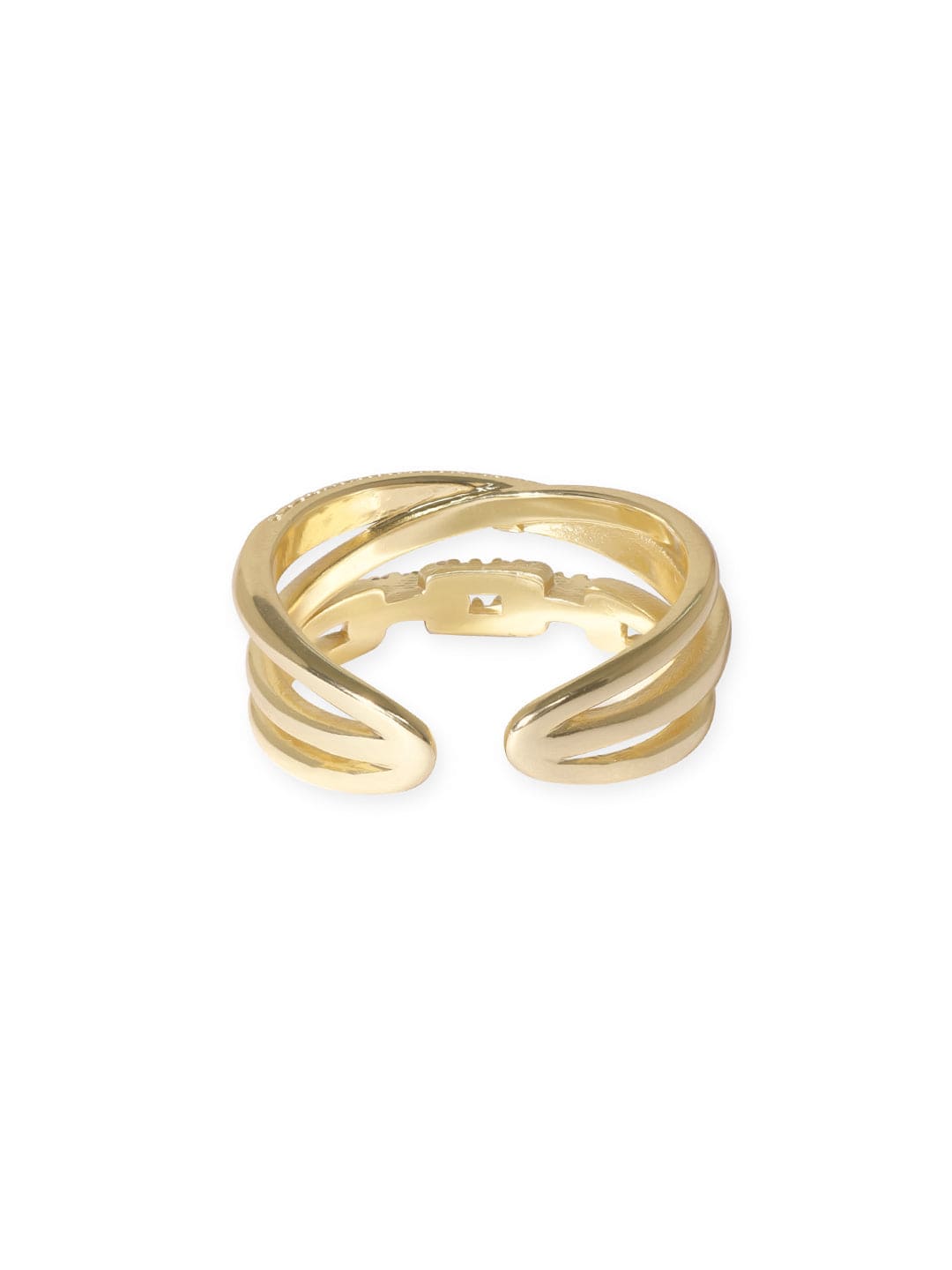 Gold Plated Stainless Steel Waterproof Tarnesh Free Triple Layer Zirconia Studded Adjustable Ring Rings