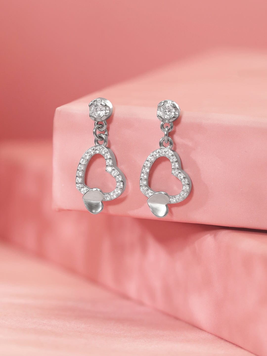 Heart-Shaped Silver Drop Earrings Earrings