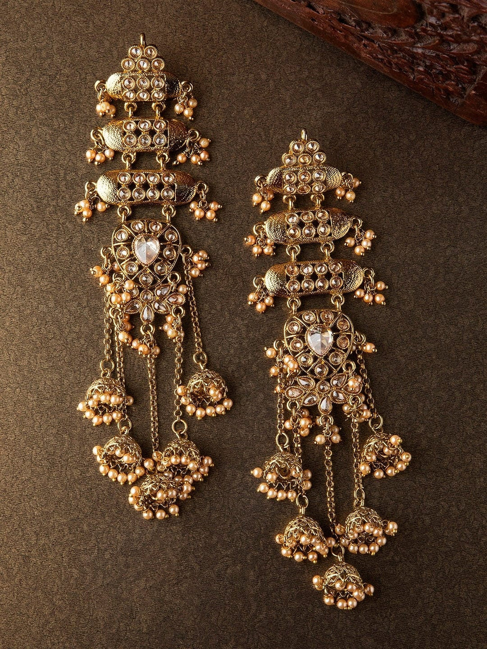 Meera Chopra in Rubans Gold Plated Pearl Embellished Jhumka Earrings