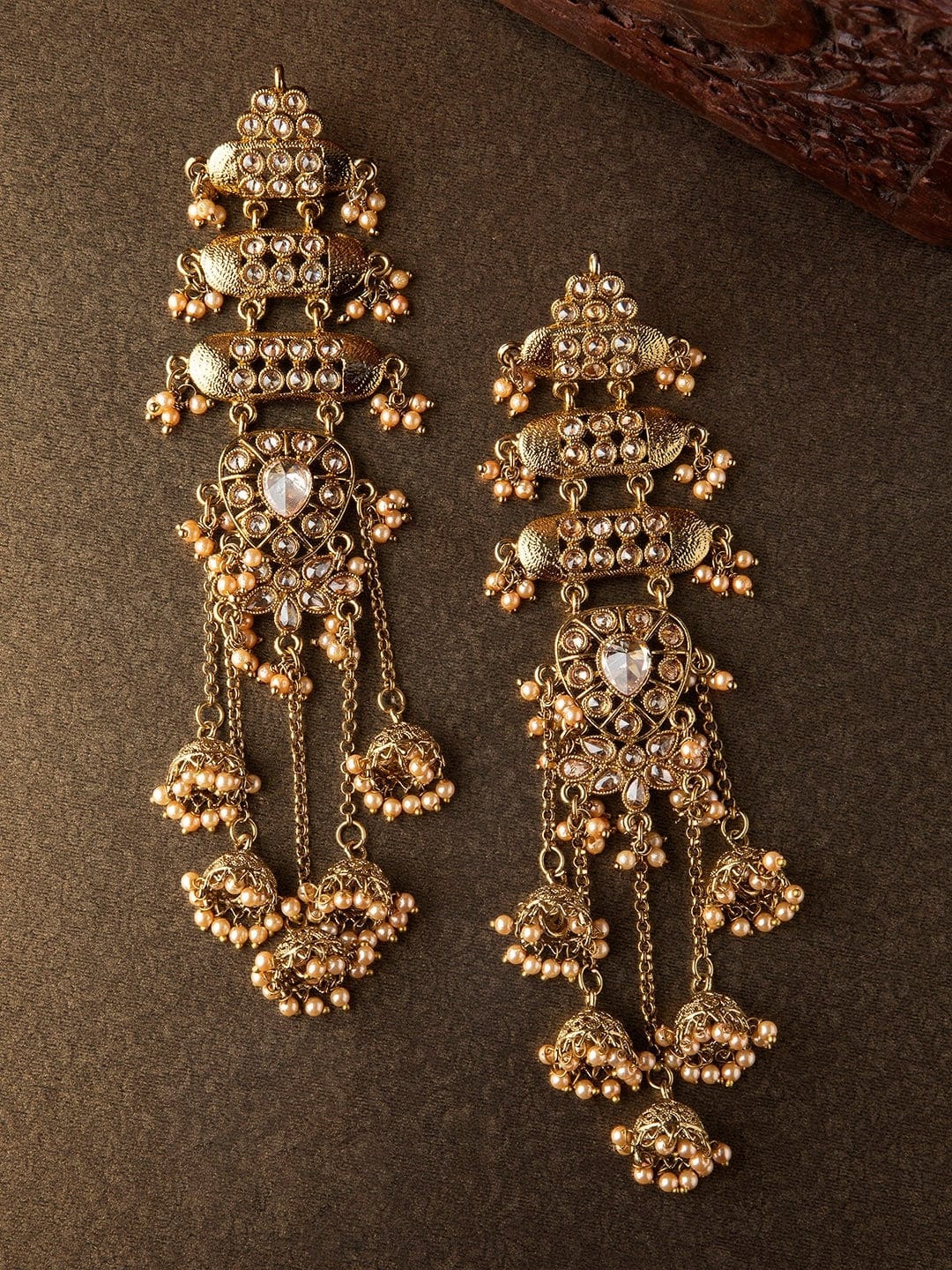 Meera Chopra in Rubans Gold Plated Pearl Embellished Jhumka Earrings
