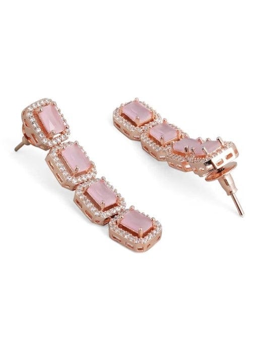 Rose Gold Pink Gemstone Studded Elegant Necklace Set Necklace Set