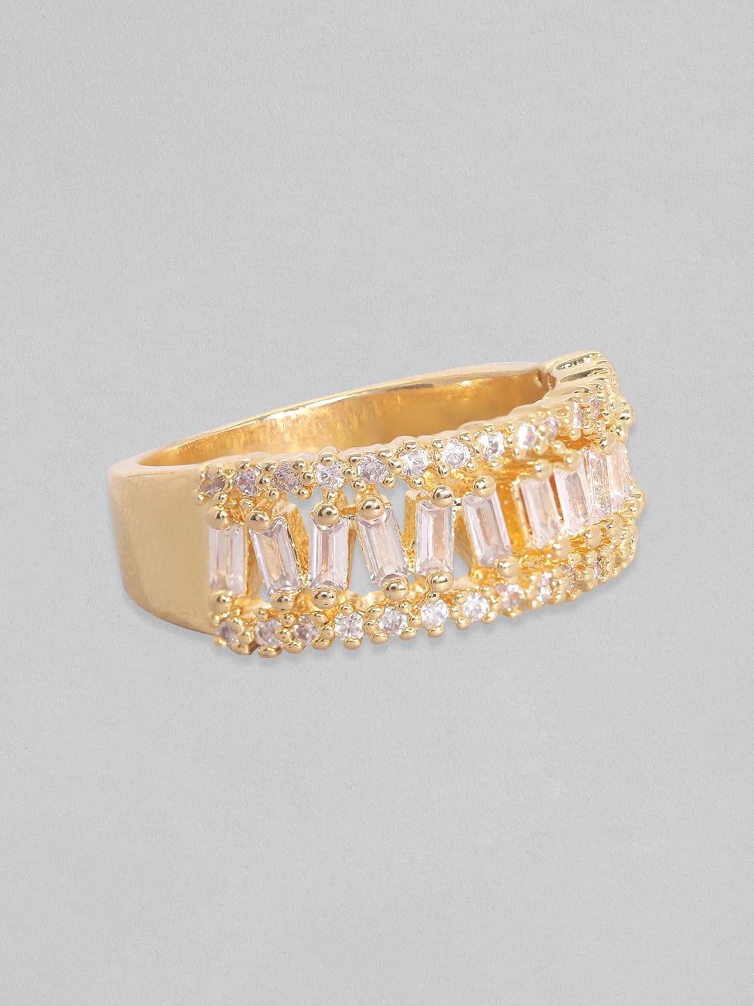 Rubans 18K Gold-Plated Baguette Zircons Studded Adjustable Finger Ring Rings