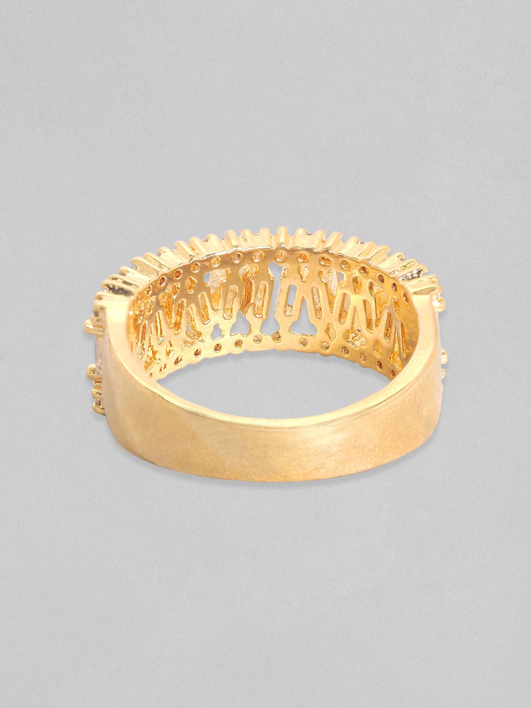 Rubans 18K Gold-Plated Baguette Zircons Studded Adjustable Finger Ring Rings