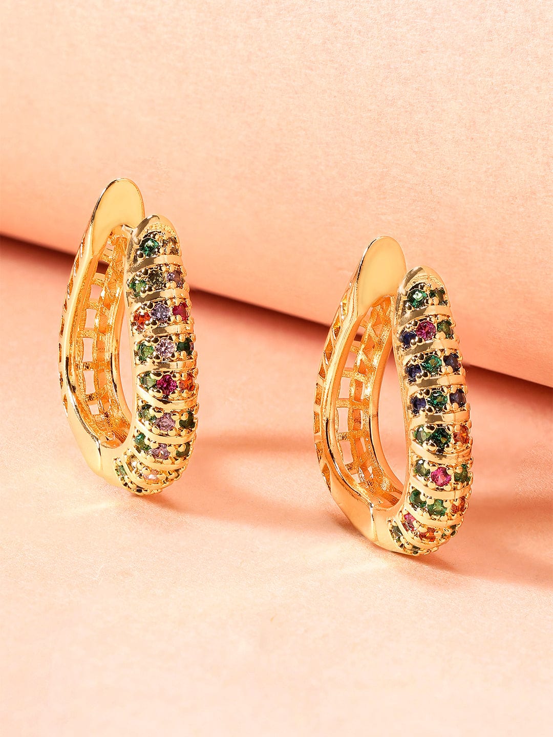 Rubans 18K Gold Plated Multicolor Pave Zirconia Hoop Earrings Earrings