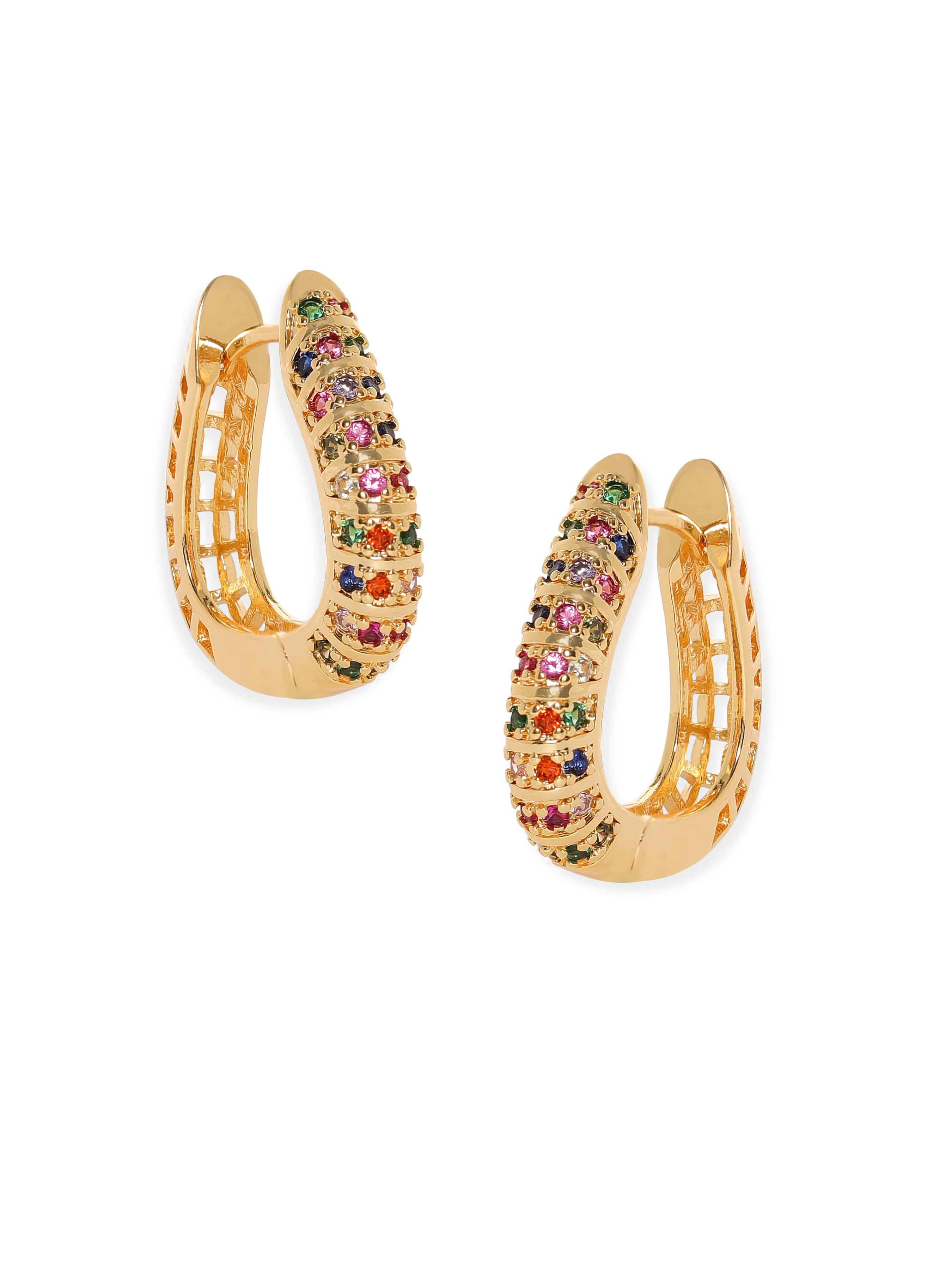Rubans 18K Gold Plated Multicolor Pave Zirconia Hoop Earrings Earrings