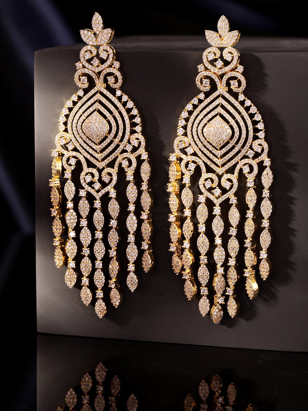 Rubans 18k Gold Plated Plated Zirconia Studded Chandelier Earrings Earrings