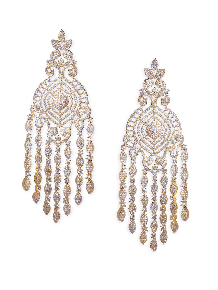 Rubans 18k Gold Plated Plated Zirconia Studded Chandelier Earrings Earrings
