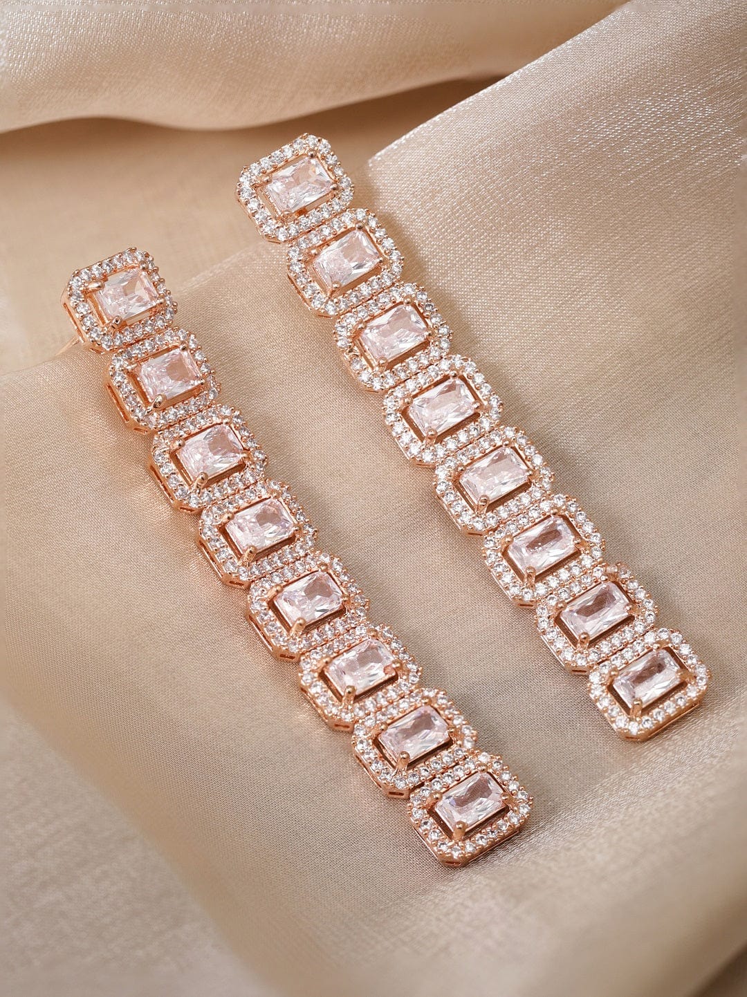 Rubans 18k Gold Plated Premium Baguette Crystal studded Dangle Earrings Earrings