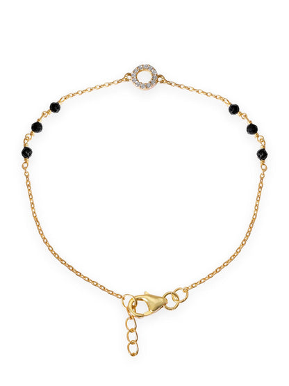 Rubans 18K Gold Plated Round Zirconia &amp; Black Beaded Minimal Bracelet Bangles &amp; Bracelets