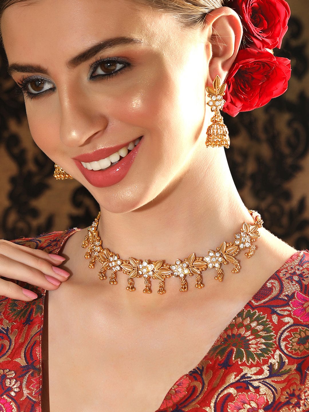 Rubans 18k gold plated stoned necklace set Jewellery Sets