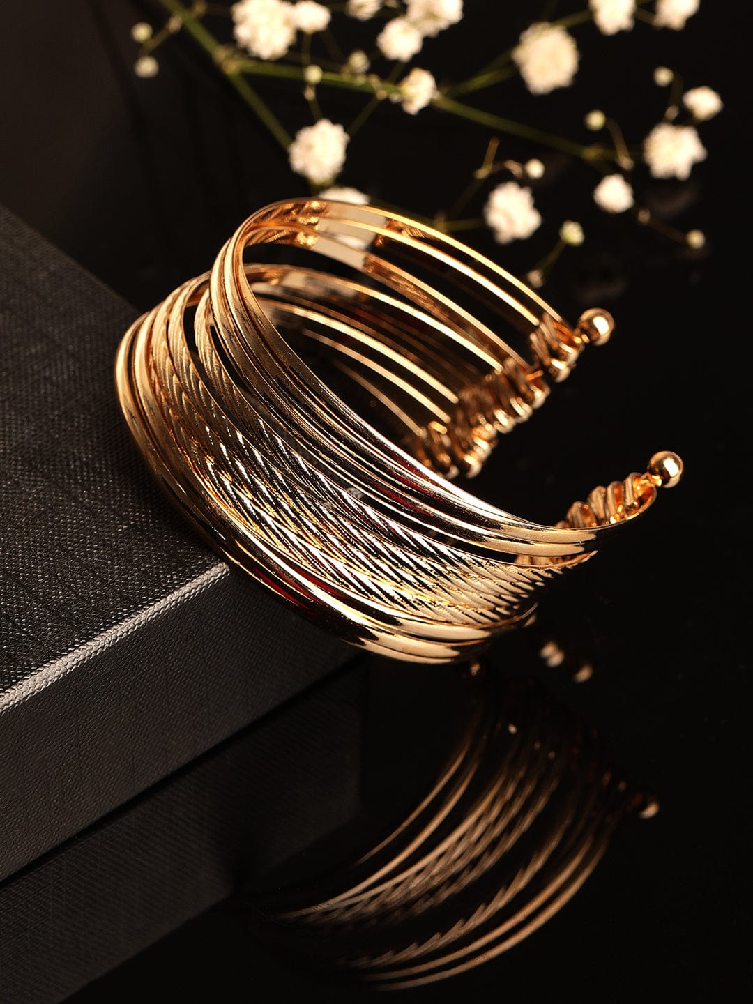 Rubans 18K Gold plated Textured layered open bracelet Bangles & Bracelets