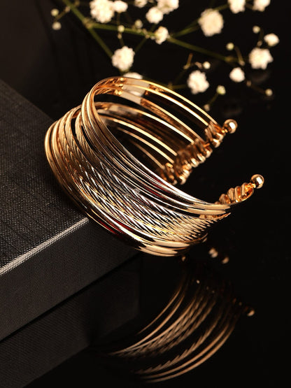 Rubans 18K Gold plated Textured layered open bracelet Bangles &amp; Bracelets