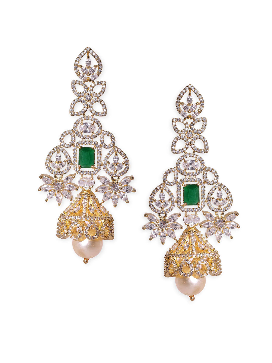 Rubans 18k Gold Plated Zirconia and Emerald studded Chandelier Earrings Earrings