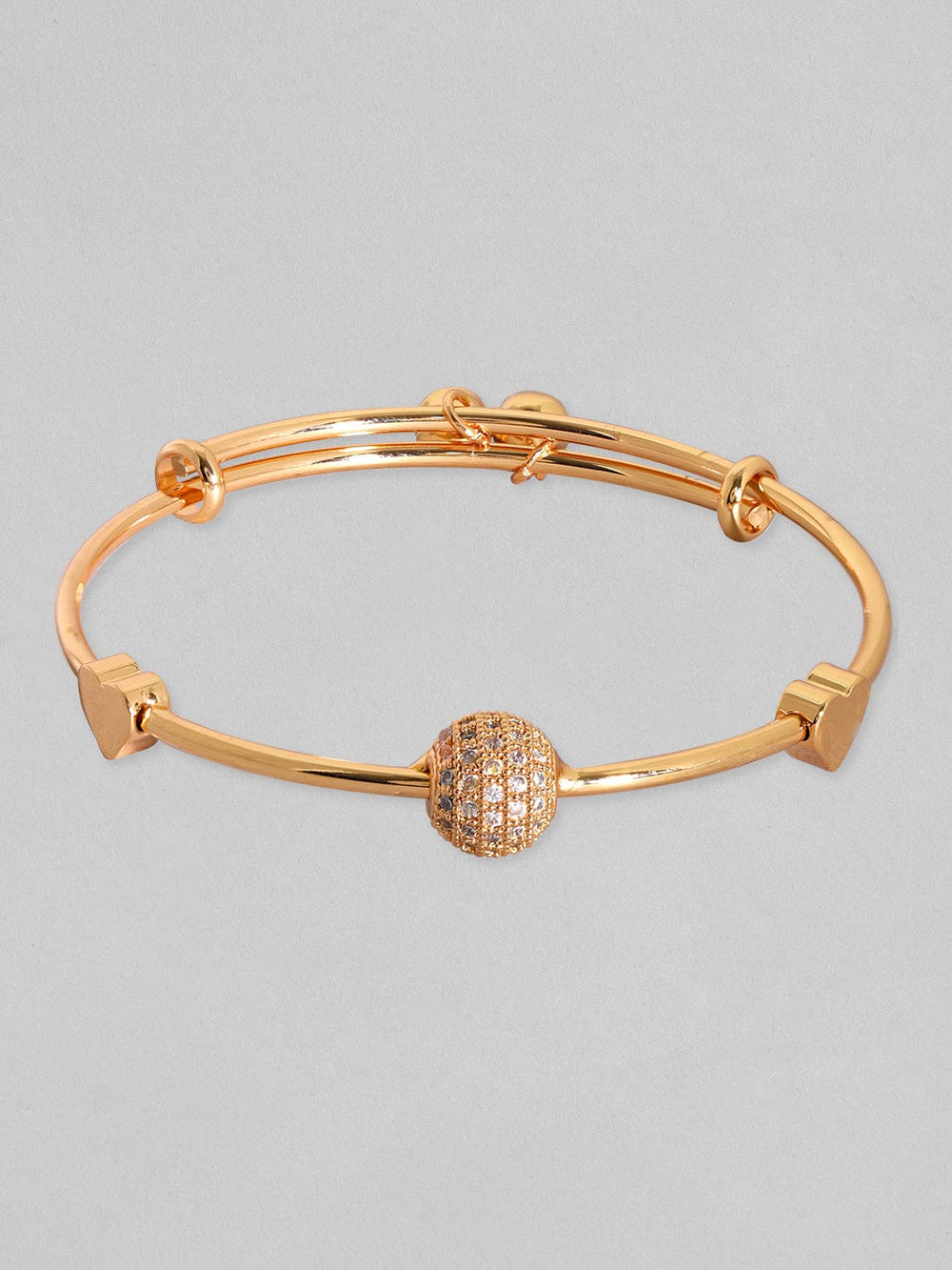 Rubans 18K Gold plated zirconia beaded heart charm adjustable minimal bracelet Bangles & Bracelets