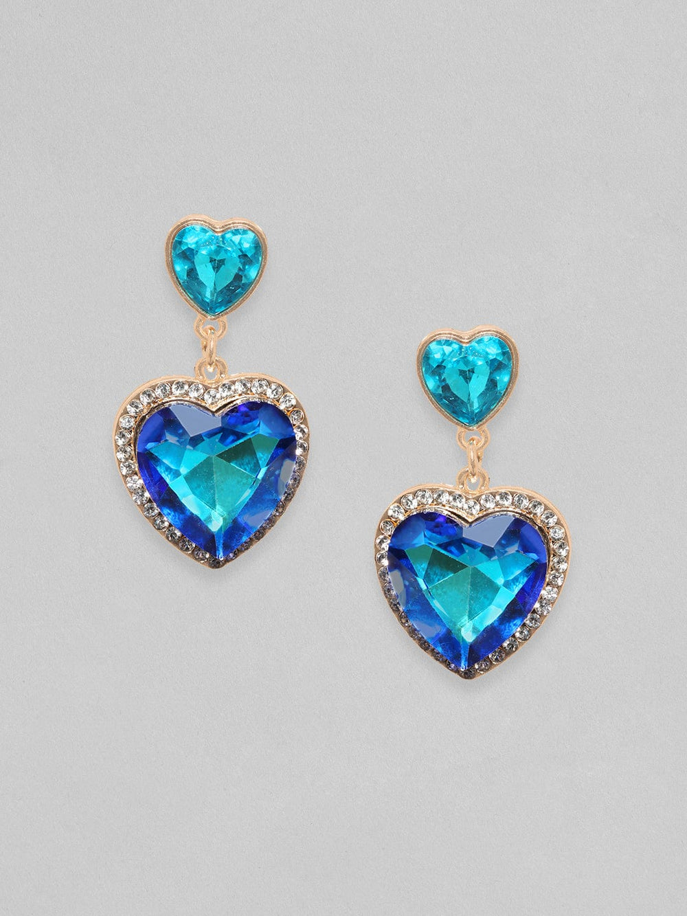 Rubans 18K Gold Toned Blue Zircons Studded Heart Shaped Drop Earring Earrings