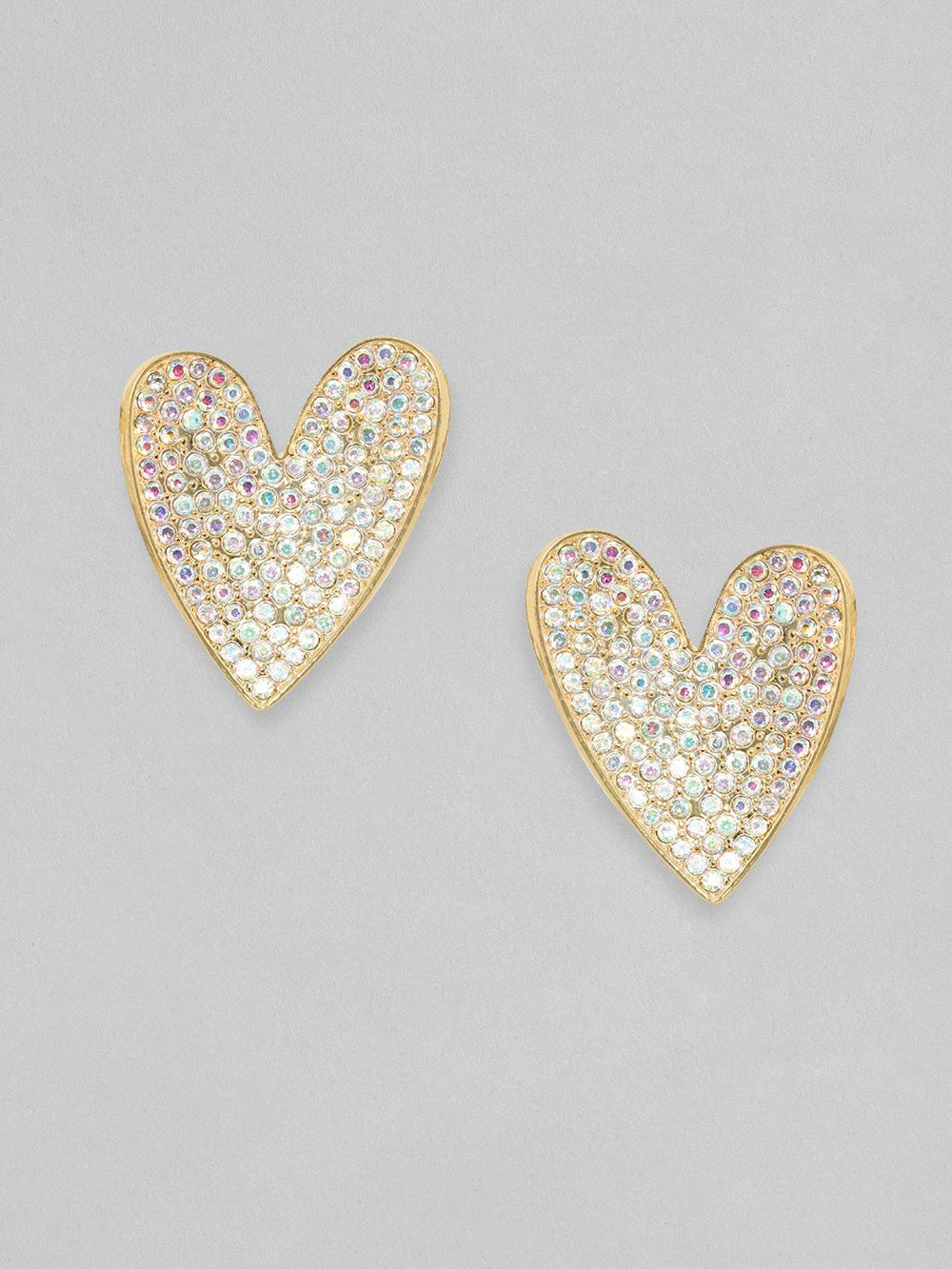 Rubans 18K Gold Toned White Zircons Studded Heart Stud Earring Earrings