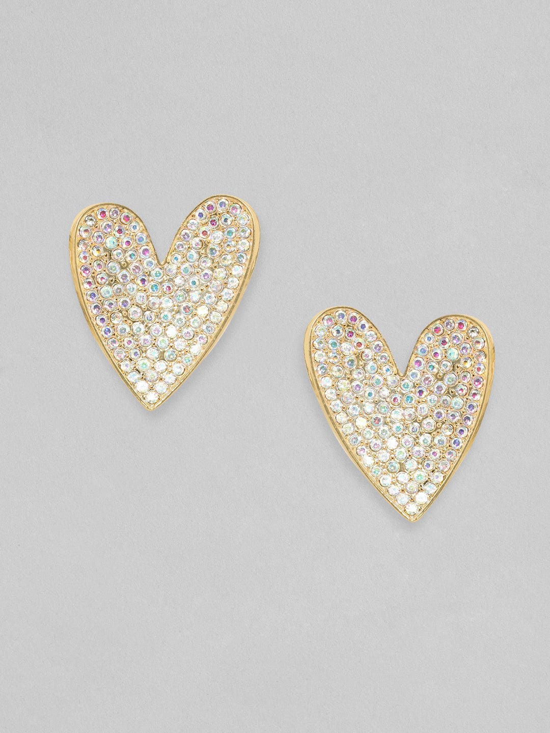 Rubans 18K Gold Toned White Zircons Studded Heart Stud Earring Earrings