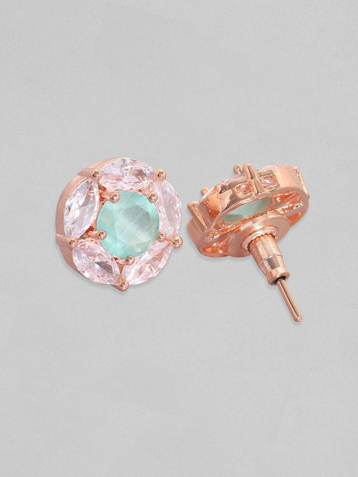 Rubans 18K Rose Gold Plated Marquise & Green Zircons Studded Round Stud Earrings Earrings