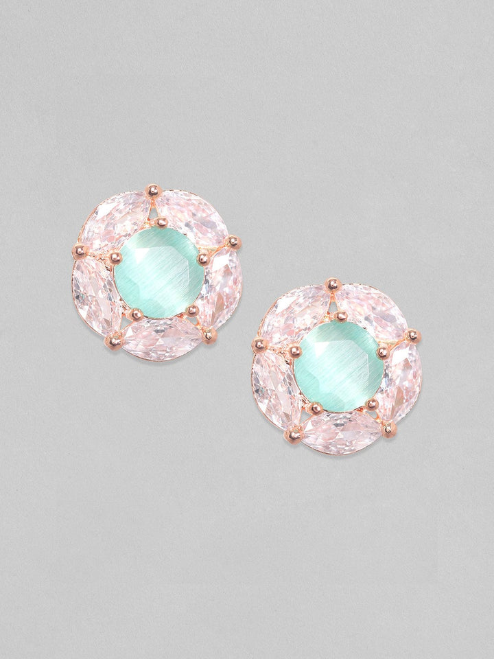 Rubans 18K Rose Gold Plated Marquise & Green Zircons Studded Round Stud Earrings Earrings