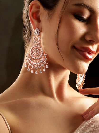 Rubans 18K Rosegold plated Crystal zirconia studded Statement Dangle Earrings Earrings