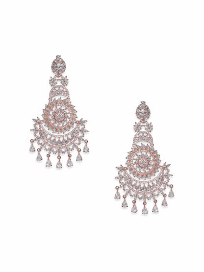 Rubans 18K Rosegold plated Crystal zirconia studded Statement Dangle Earrings Earrings