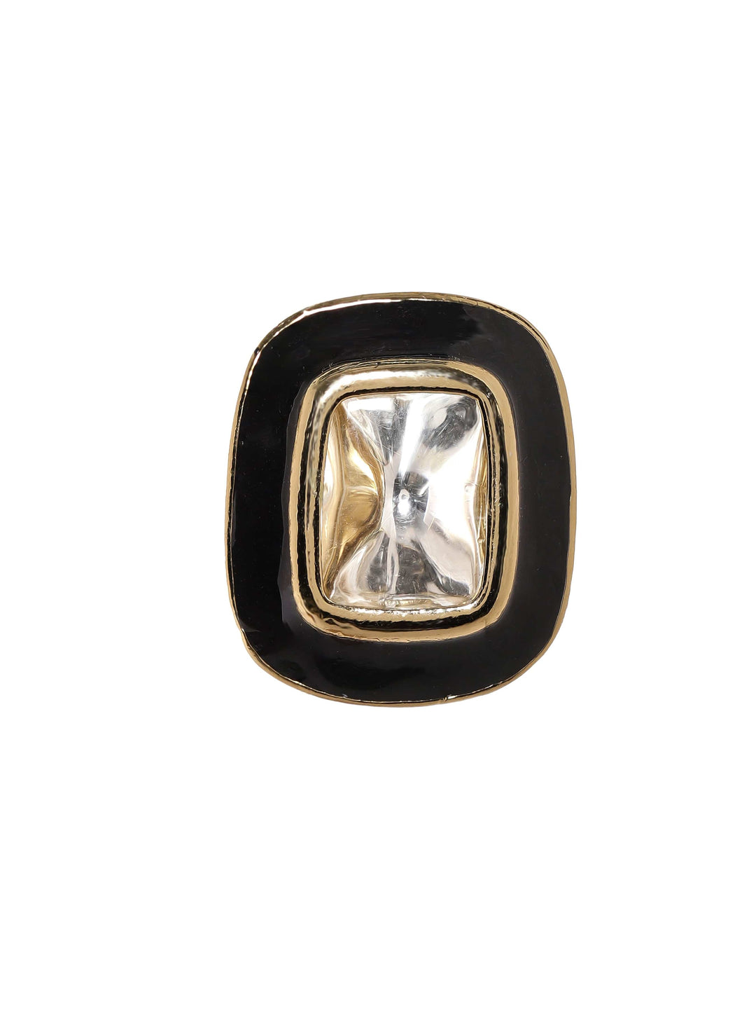 Rubans 22K Antique Gold Crystal Studded Black Enemal Stud Earrings Earrings