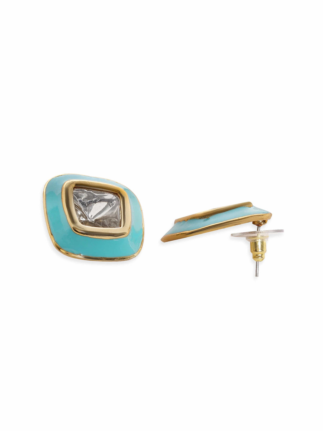 Rubans 22K Antique Gold Crystal studded Blue enamel Stud Earrings Earrings
