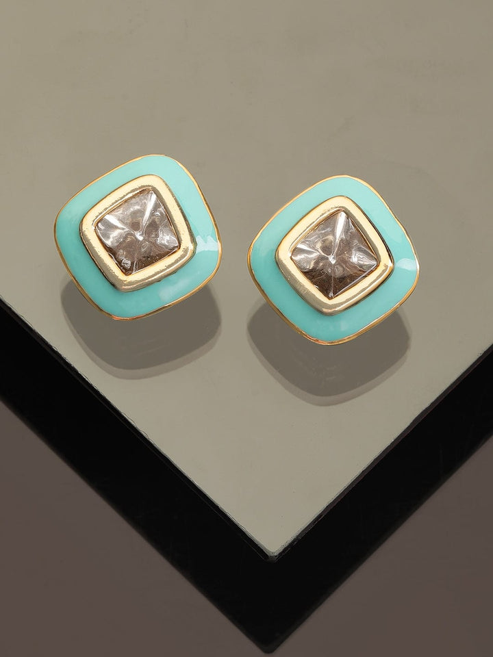 Rubans 22K Antique Gold Crystal studded Blue enamel Stud Earrings Earrings