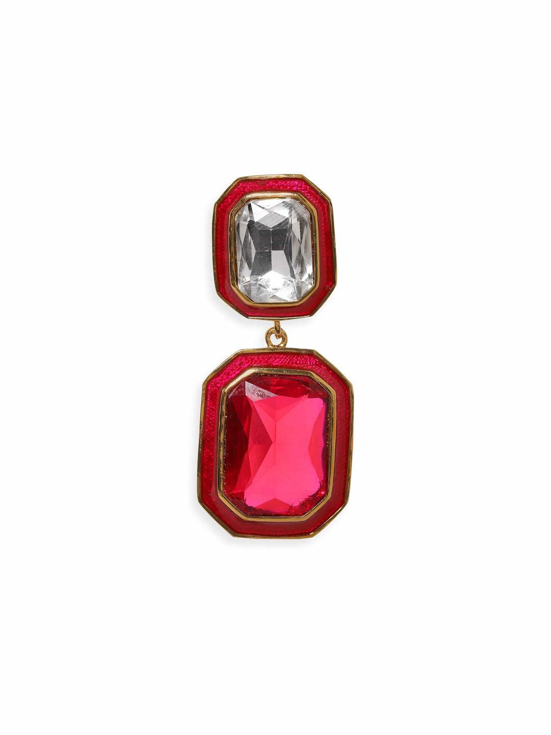 Rubans 22K Antique Gold Plated Ruby Crystal Studded Red Enamel Dangle Earring Earrings